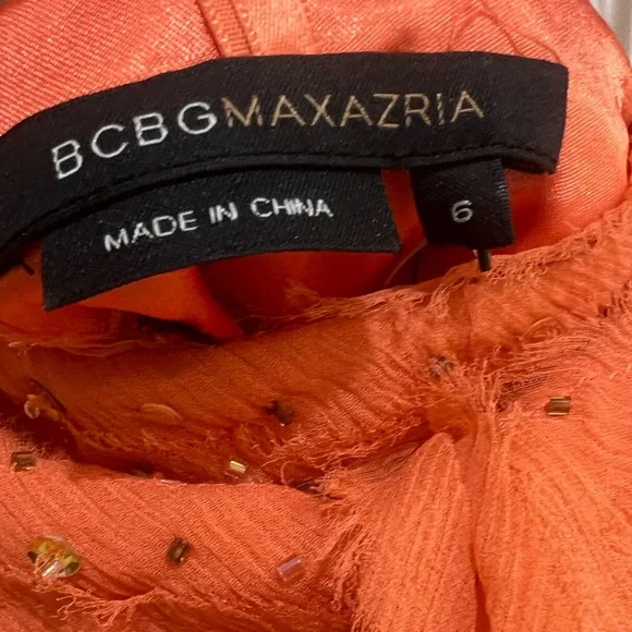 - BCBGMAXAZRIA's‎ Orange Color Ruffles sleeves Maxi formal Night Prom dress…